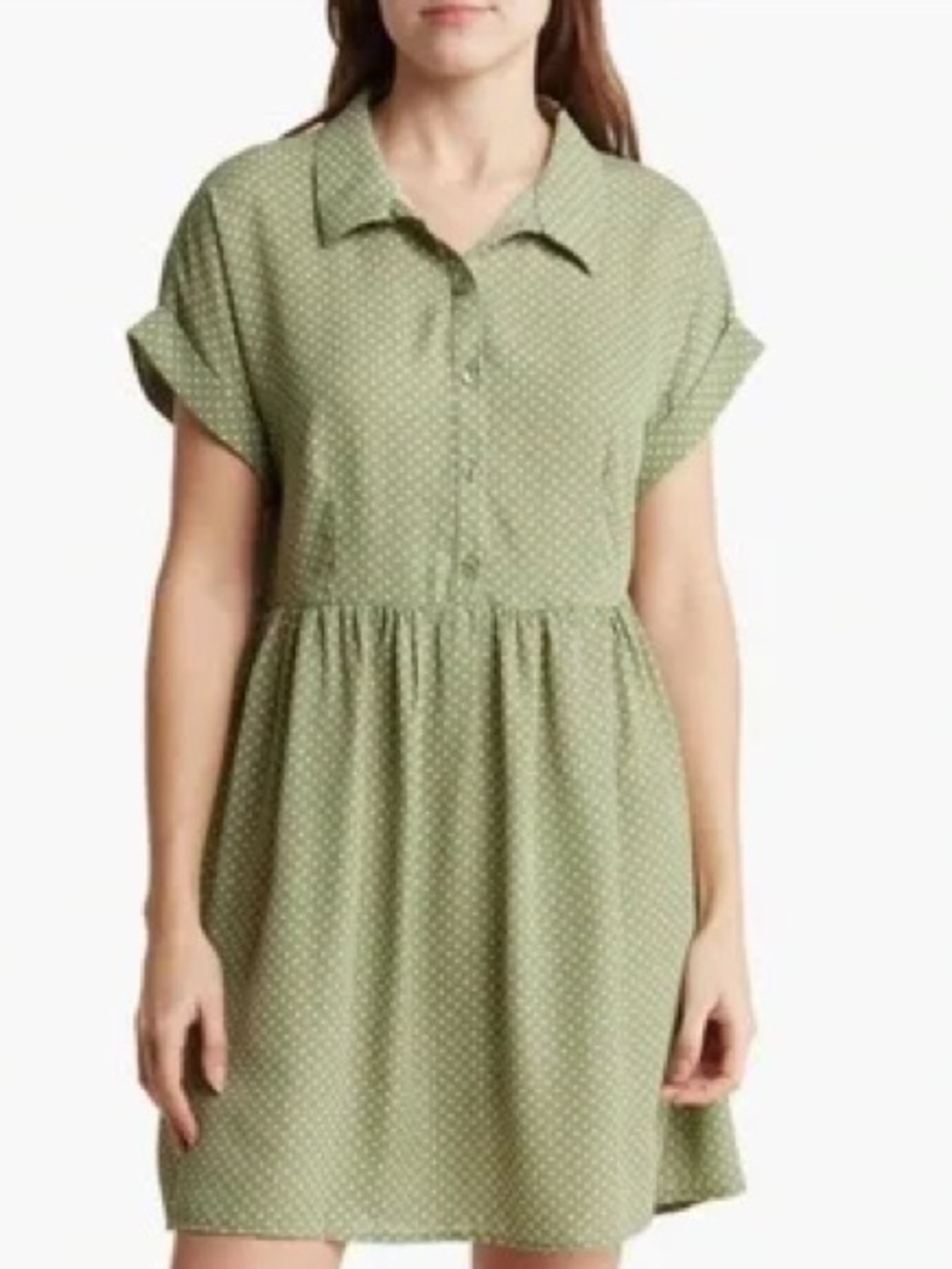 NWOT Urban Renewal Light Green Short Sleeve Dress White Polka Dot Pattern Size S